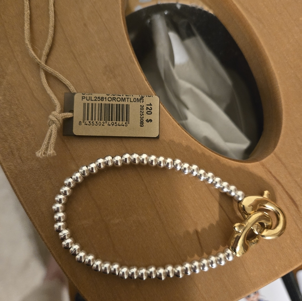 UNO de 50 Silver Beaded Bracelet with Gold Clasp